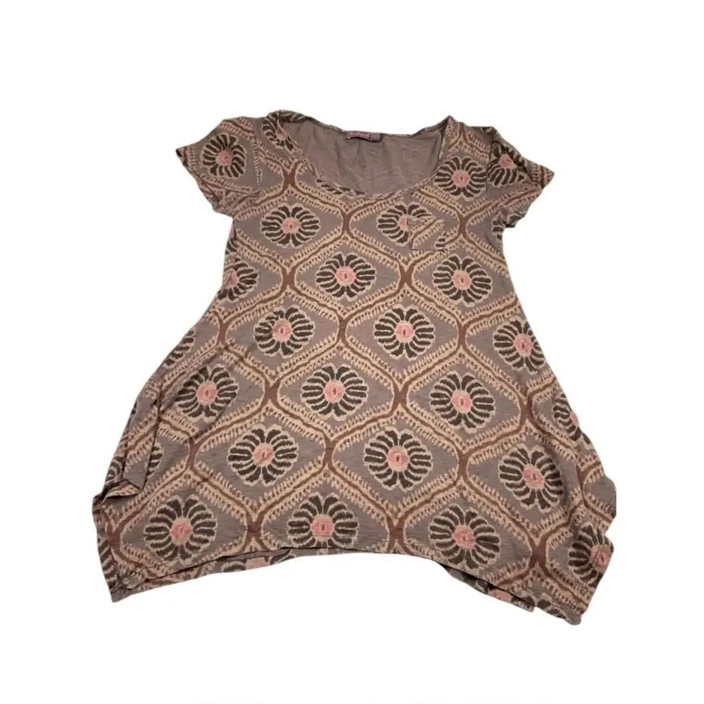 Fresh ProduceโPrinted Swing Tunic Shirt Boho Short Sleeve Relaxed Fit Top XS USA
